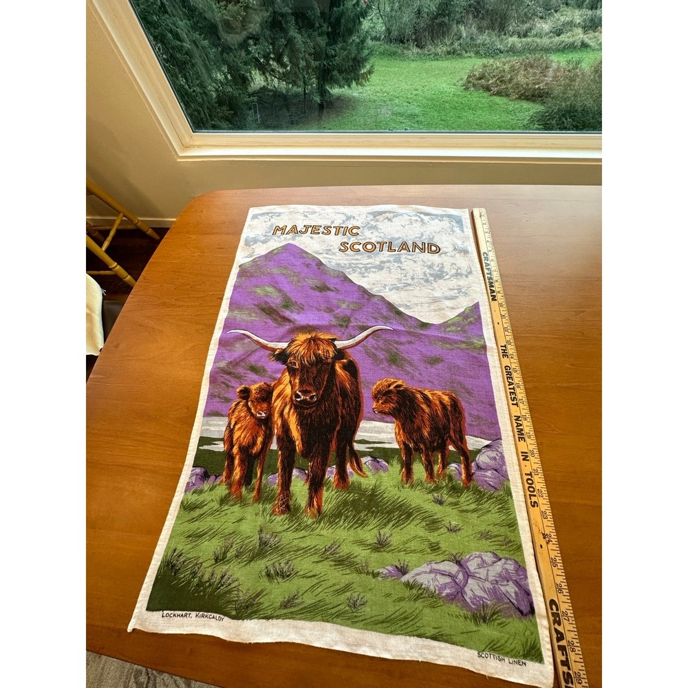 Scottish linen tea towel Highland Cattle